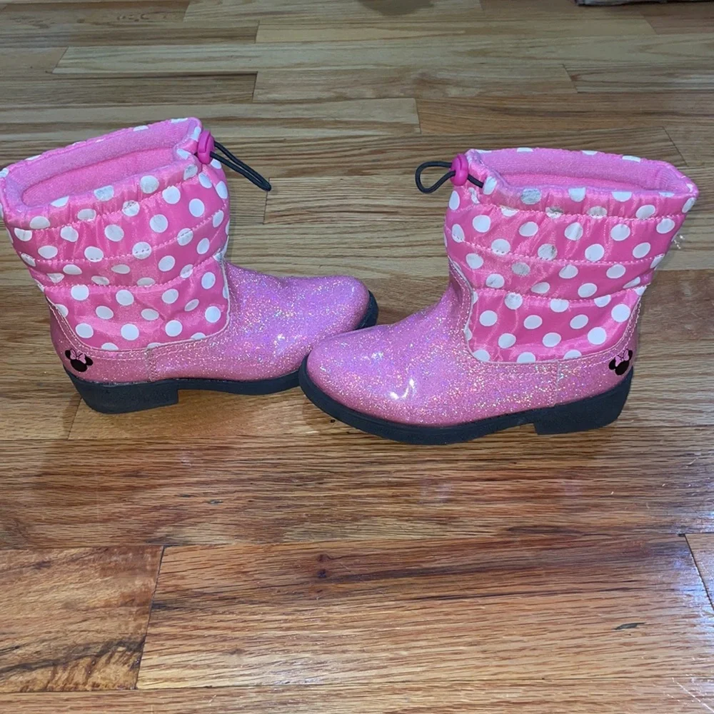 MINNIE MOUSE Pull Pink Glitter Polka Dot Boots Toddler 11